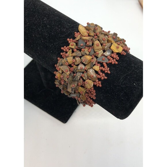 Handmade Tiger’s Eye Chips 2” Wide Bracelet 7” Long Healing Relationship - Picture 2 of 8